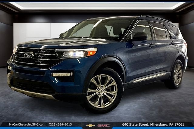 2022 Ford Explorer XLT in Blue — front three-quarter view