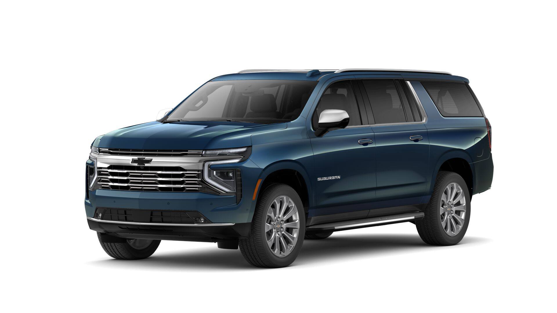 2026 Chevrolet Suburban Premier in Lakeshore Blue Metallic — front three-quarter view