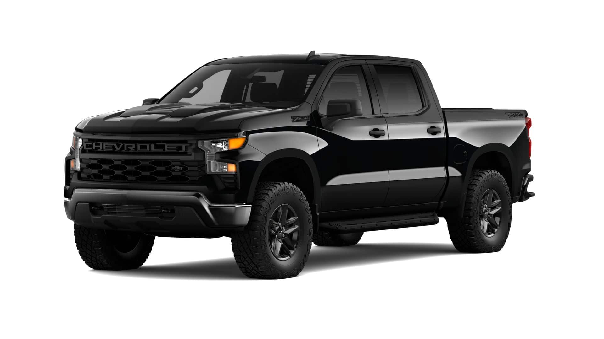 2026 Chevrolet Silverado 1500 Custom Trail Boss in Black — front three-quarter view